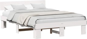 vidaXL Cadru de pat cu headboard Alb 160 x 200 cm Lemn de pin masiv