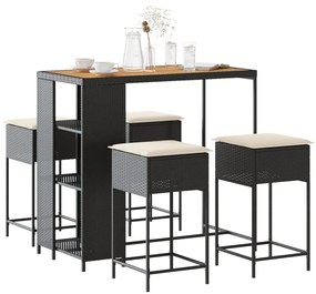 3261497 vidaXL Set mobilier bar de grădină cu perne, 5 piese, negru, poliratan