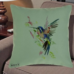 Perna Decorativa Colibri Acuarela, 40x40 cm, Verde, Husa Detasabila, Perna Inclusa, BEKZ®