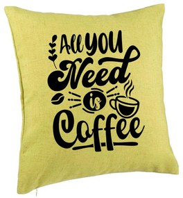 Perna Decorativa, Model All You Need is Coffee, 40x40 cm, Verde, Husa Detasabila, Burduf