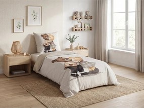 Lenjerie de pat din bumbac Renforce TEDDY HENRY bej pentru copii. Dimensiune lenjerie de pat: 80 x 80 cm | 135 x 200 cm