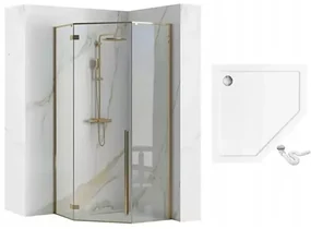 Cabina de dus pentagonala Rea Diamond cu usa batanta 100x100 auriu