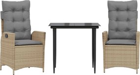 vidaXL Set mobilier de grădină cu perne, 3 piese, bej, poliratan