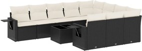 vidaXL Set canapele de grădină cu perne, 11 piese, negru, poliratan