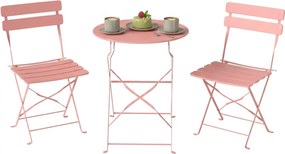 Outsunny Set bistro de grădină 3 piese Masă și 2 scaune pliante cu lamele Dublă protecție anti-rugină Roz | Aosom Romania