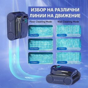 Robot fara fir pentru piscine Wybot M1, 120 W, 300 min, 400 m², Filtrare dubla, 2 randuri de perii, Planificare a traseului, Giroscop, Negru