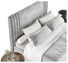 Pat matrimonial gri tapițat cu spațiu de depozitare 160x200 cm Musca – Maison de Rêve