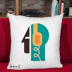 Perna Personalizata Retro Casti Muzicale, 40x40 cm, Alb Pufos, Husa Detasabila, Perna Inclusa, BEKZ®