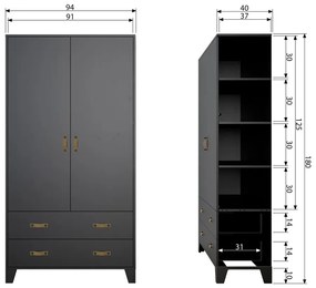 Șifonier din lemn de pin WOOOD Dian, negru