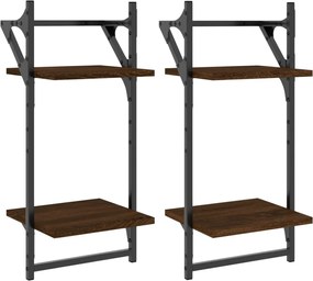 vidaXL Rafturi perete cu 2 niveluri/bare 2 buc stejar maro 30x25x65 cm