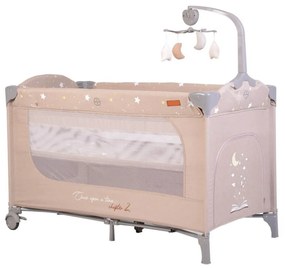 Patut pliant transformabil in tarc copii NOVOKIDS™ Onceuponatime NEST, 62X125 cm, 2 Niveluri, Jucarie Carusel muzical, Fermoar acces lateral, Bej