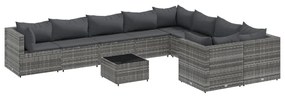 3308322 vidaXL Set mobilier de grădină cu perne, 10 piese, gri, poliratan