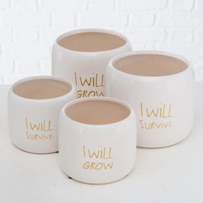 SUPORT GHIVECI, H 12 CM, CERAMICA, ALB/AURIU