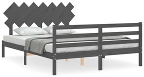 3195268 vidaXL Cadru de pat cu tăblie, gri, 140x190 cm, lemn masiv