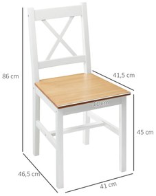 HOMCOM Set de 2 scaune de sufragerie din lemn masiv scaun de bucătărie stil rustic spătar încrucișat alb și stejar | Aosom Romania