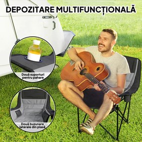 Outsunny Scaun de Camping Pliabil cu 2 Suporturi pentru Pahare și Buzunare Laterale, 99x71x103 cm, Gri | Aosom Romania