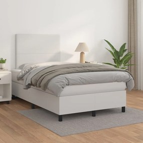 3142714 vidaXL Pat box spring cu saltea, alb, 120x200 cm, piele ecologică