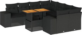 vidaXL Set mobilier de grădină cu perne, 9 piese, negru, poliratan