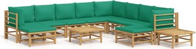 vidaXL Set mobilier de grădină cu perne verzi, 12 piese, bambus