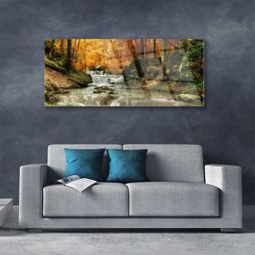 Tablou pe sticla Cascada Natural Pădurea Verde Brun Galben