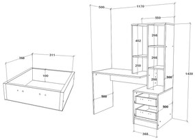 Birou Kobe, 2 Sertare, 3 Rafturi, Alb, 117 x 50 x 143 cm