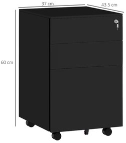 Vinsetto Container cu role și sertare, Negru, 3 sertare, blocabil, mobil, 37 cm x 43,5 cm x 60 cm | Aosom Romania
