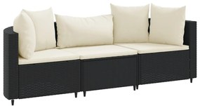 3308448 vidaXL Set mobilier de grădină cu perne, 3 piese, negru, poliratan