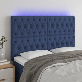 Tablie de pat cu LED, albastru, 160x7x118 128 cm, textil 1, Albastru, 160 x 7 x 118 128 cm