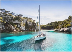 Tablou - Plajă cu barca cu pânze (70x50 cm)