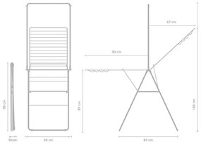 Uscator de rufe Brabantia Hangon 1004171, 25 m, 8 umerase, Blocare pentru copii, Tijă suplimentara, Negru mat