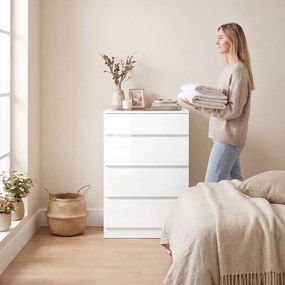 HOMCOM Comodă Modernă cu 4 Sertare și Lumini LED, 60x40x90 cm, Albă | Aosom Romania