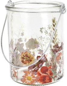 Suport de sticlă suspendat pentru lumânare Flori  de pajiște, 10 x 8 cm, roșu