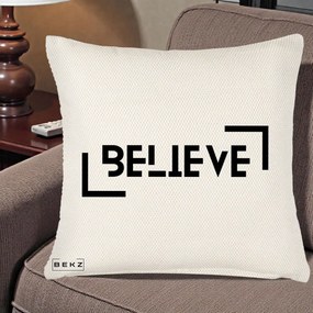 Perna Decorativa Believe Minimalist, 40x40 cm, Crem Reliefat, Husa Detasabila, Perna Inclusa, BEKZ®