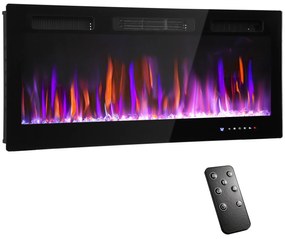 HOMCOM Șemineu Electric de Încorporat cu Flacără Independentă, 3 Moduri de Încălzire și Telecomandă, 106.7x9.4x47 cm, Negru | Aosom Romania