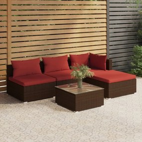 3101619 vidaXL Set mobilier de grădină cu perne, 5 piese, maro, poliratan