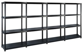 vidaXL Raft de depozitare cu 4 polițe, negru, 244x30,5x130 cm, plastic