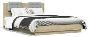 3210019 vidaXL Cadru de pat cu tăblie și lumini LED, stejar sonoma, 120x200 cm