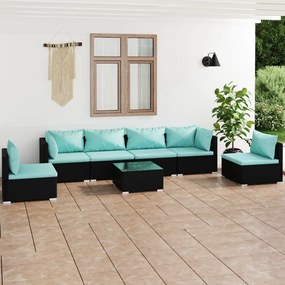 3102217 vidaXL Set mobilier de grădină cu perne, 7 piese, negru, poliratan