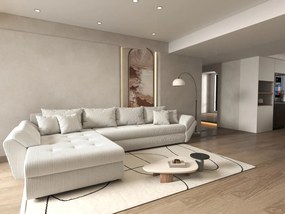 Colțar extensibil dumonde cu ladă de depozitare si sezut confortabil din spuma high-density, Loana XL Zoom Cream 335x185 cm