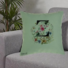 Cadou Personalizat - Perna Personalizata Monograma Florala Litera Z cu Coroana, 40x40 cm, Verde, Husa Detasabila, Perna Inclusa, BEKZ®