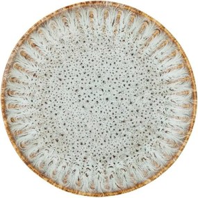 Farfurie din ceramică artizanală verde perlat cu striații fine și accente rustice, 21×2,5 cm, „Fleur"