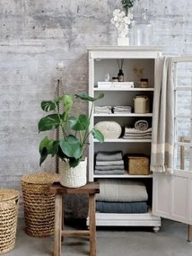 Dulap vitrină vintage cu 1 ușă pentru living, finisaj natur, din lemn de pin, MDF și sticlă – Ardelia