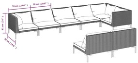 Set mobilier de gradina cu perne 8 piese gri inchis poliratan 3x colt + 5x mijloc, 1