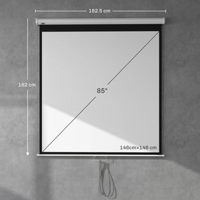 HOMCOM Ecran de Proiecție TV și Proiector de Cinema 4k, Fixare pe Perete sau Tavan, 149x149 cm, Alb | Aosom Romania