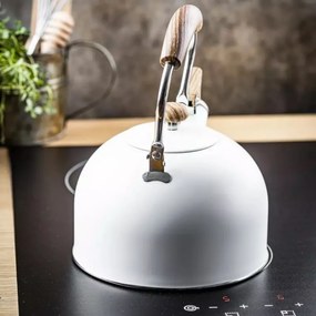 Resigilat: Ceainic cu fluier Kinghoff KH 1860, 2.5 l, Inductie, Maner din lemn, Alb