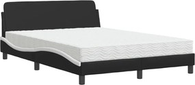 vidaXL Pat cu saltea, Dover, negru și alb, 140x200 cm, piele ecologică