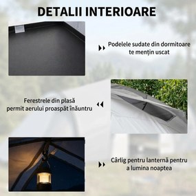 Outsunny Cort Camping 4-5 Persoane 2 Camere Familie Impermeabil Baldachin 590x245x193cm Gri | Aosom Romania