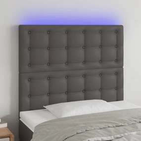 3122500 vidaXL Tăblie de pat cu LED, gri, 80x5x118/128 cm, piele ecologică