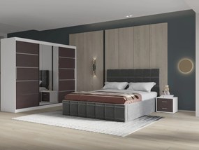 Set dormitor Royal 250, Gri cu Dulap Alb/Wenge