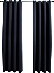 vidaXL Draperii opace cu inele metalice, 2 buc., negru, 140 x 225 cm